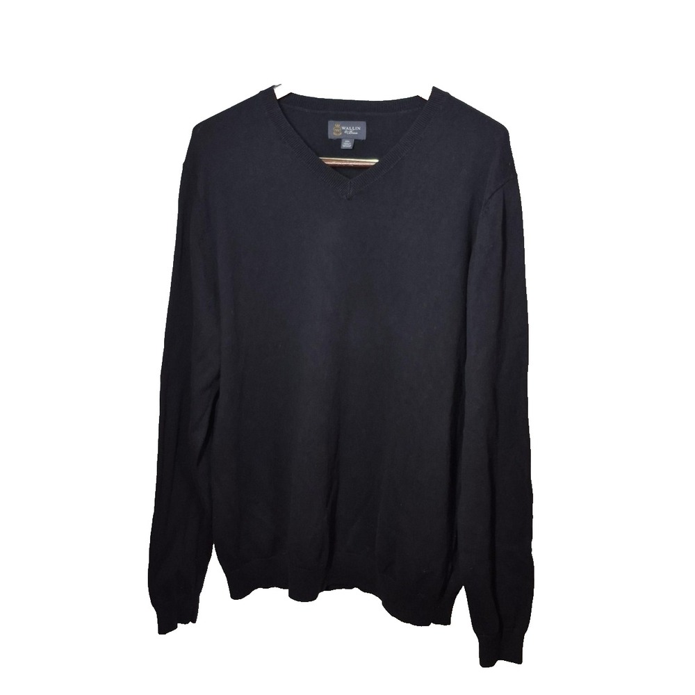 Wallin & Bros. Sweater Mens XXL Black V-Neck‎ Pullover 95% Cotton 5% Cashmere